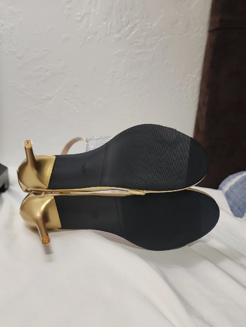 Gold Rhinestone Mesh Stiletto Sandals for Women